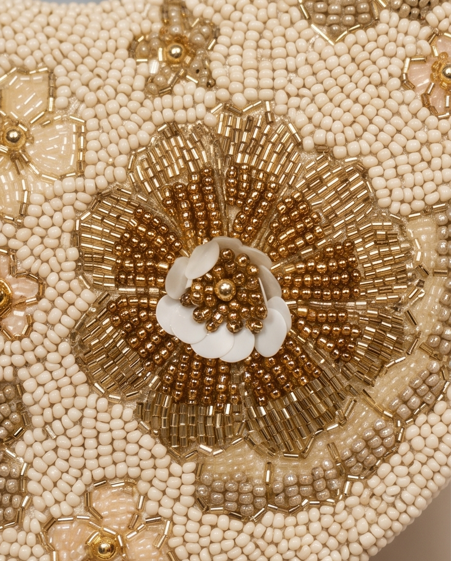 Champagne Bloom Beaded Shoulder Bag