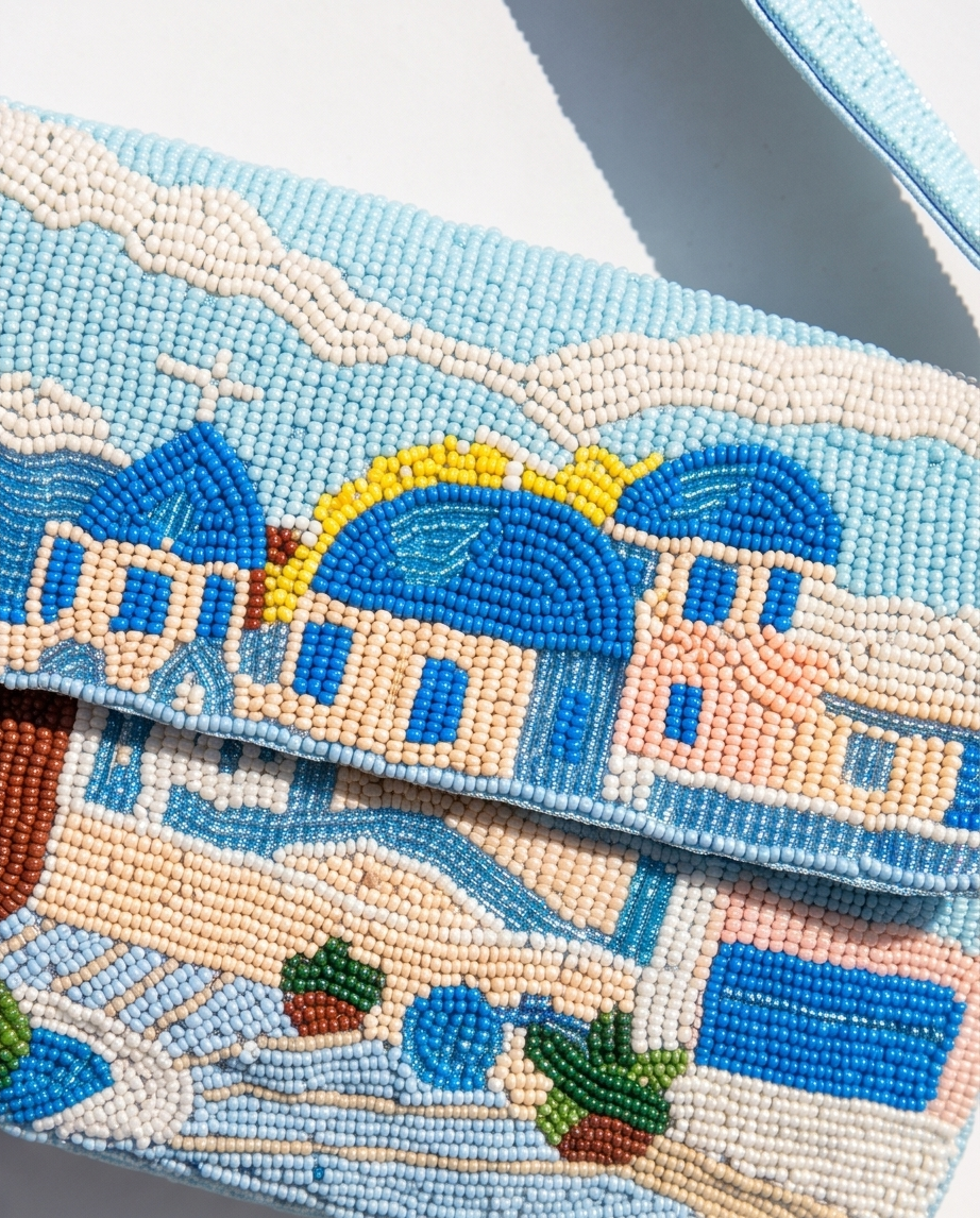 SOL and MER Beaded Mediterranean Village Shoulder Bag | Santorini Inspired Coastal Purse
