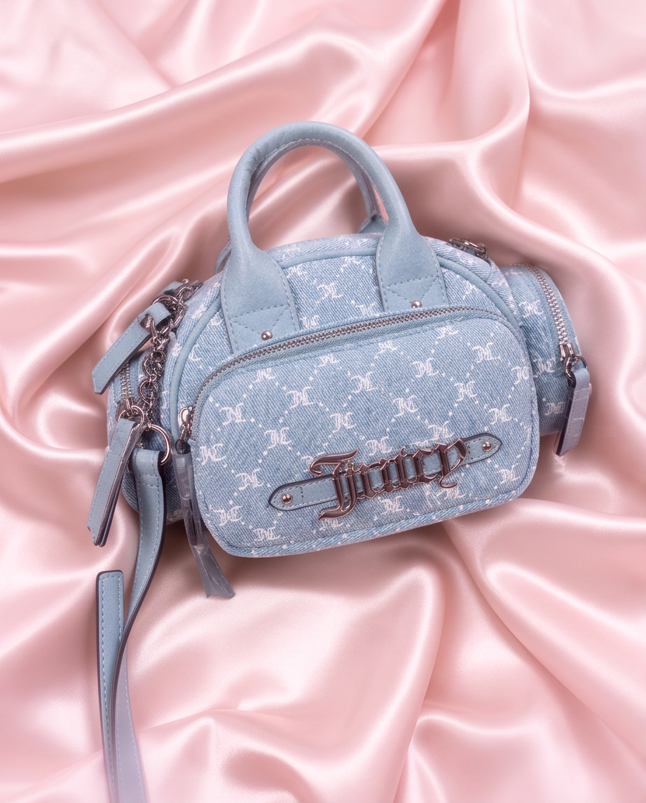 Juicy Couture She's The Moment Denim Crossbody Bag – Light Blue Monogram NWT