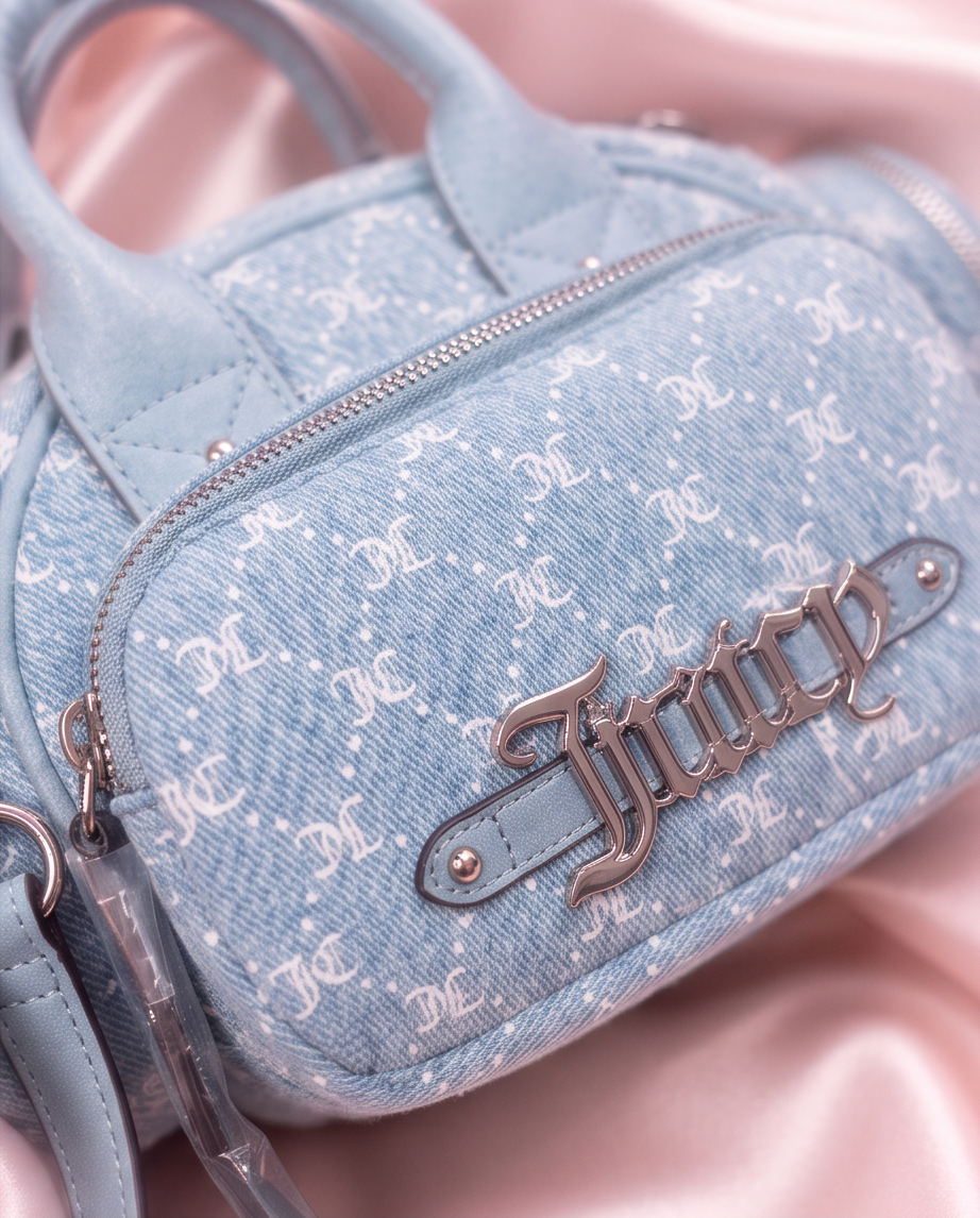 Juicy Couture She's The Moment Denim Crossbody Bag – Light Blue Monogram NWT
