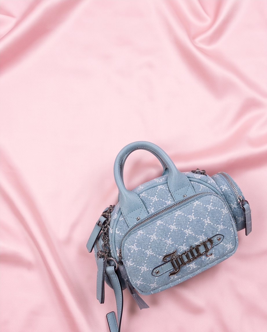 Juicy Couture She's The Moment Denim Crossbody Bag – Light Blue Monogram NWT