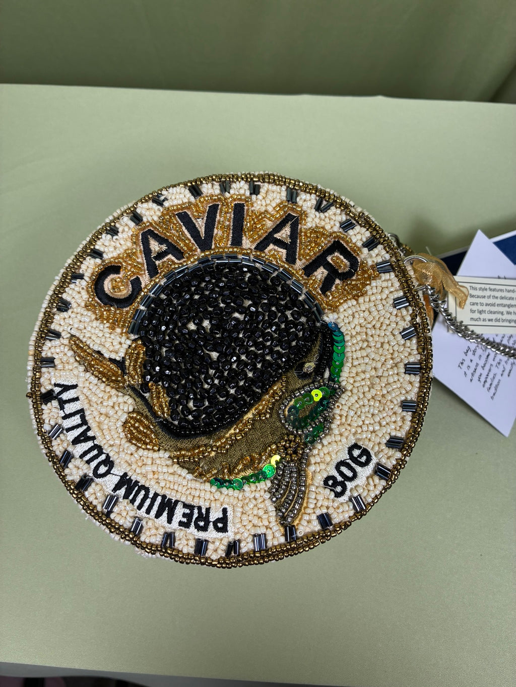 Beaded Caviar Chain Crossbody Bag
