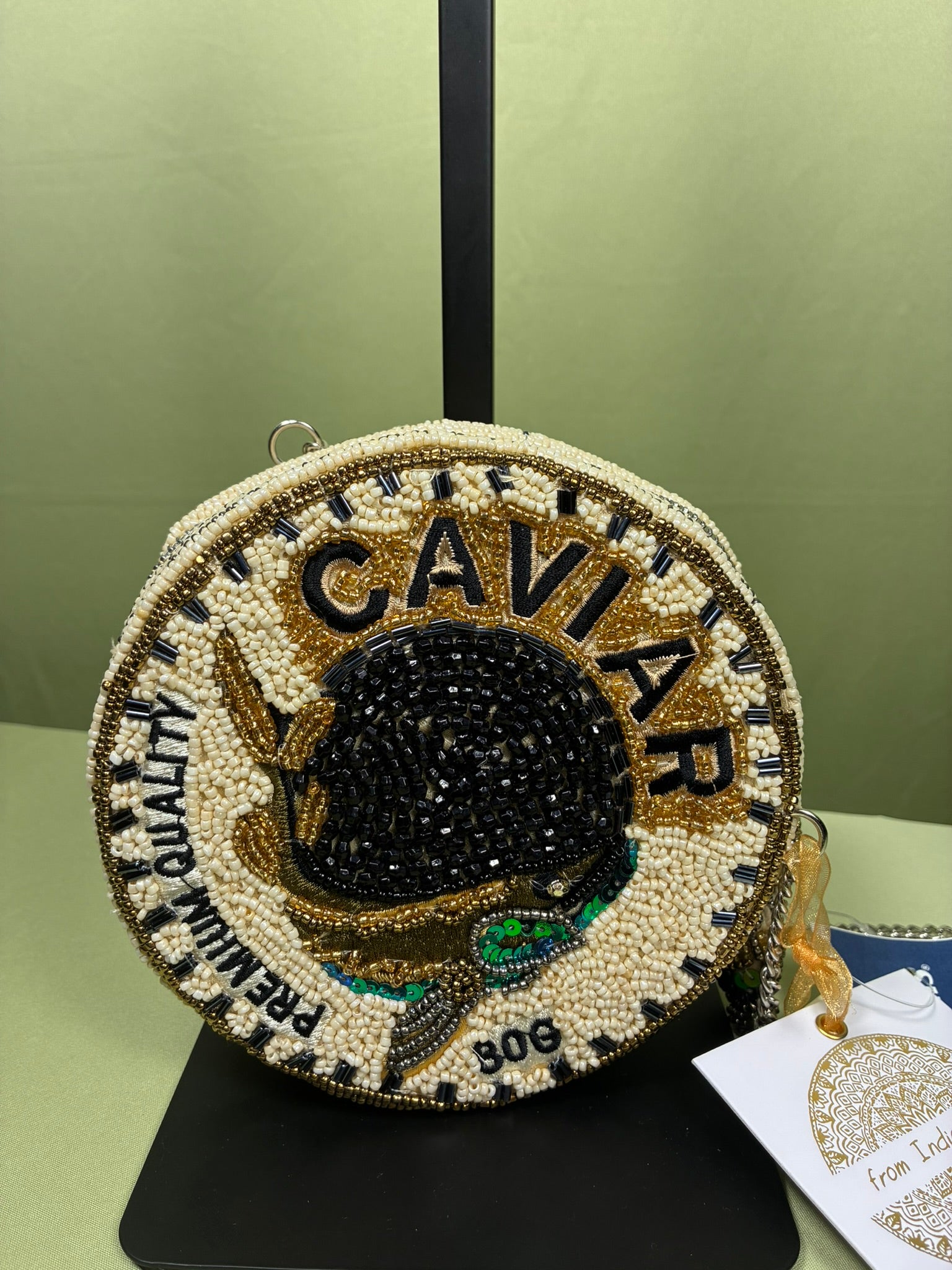 Beaded Caviar Chain Crossbody Bag