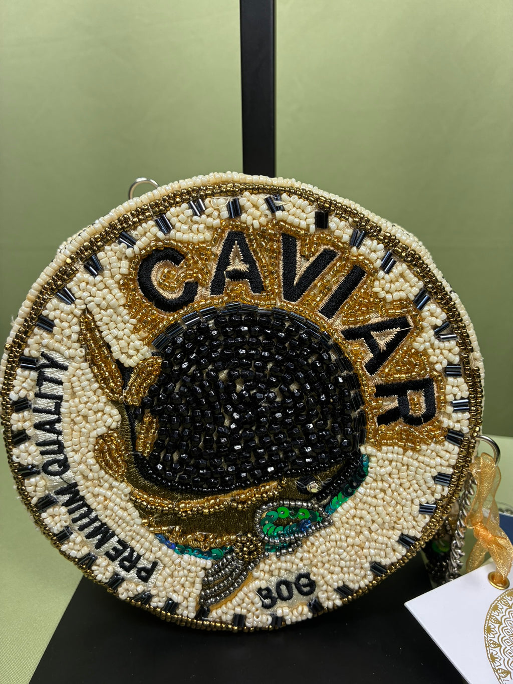 Beaded Caviar Chain Crossbody Bag