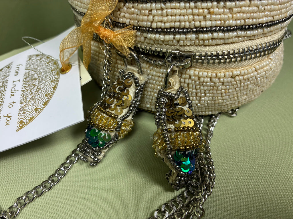 Beaded Caviar Chain Crossbody Bag