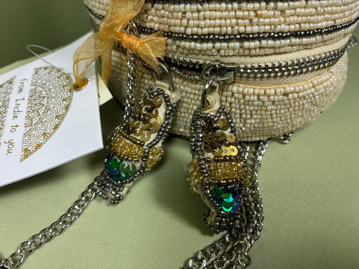 Beaded Caviar Chain Crossbody Bag