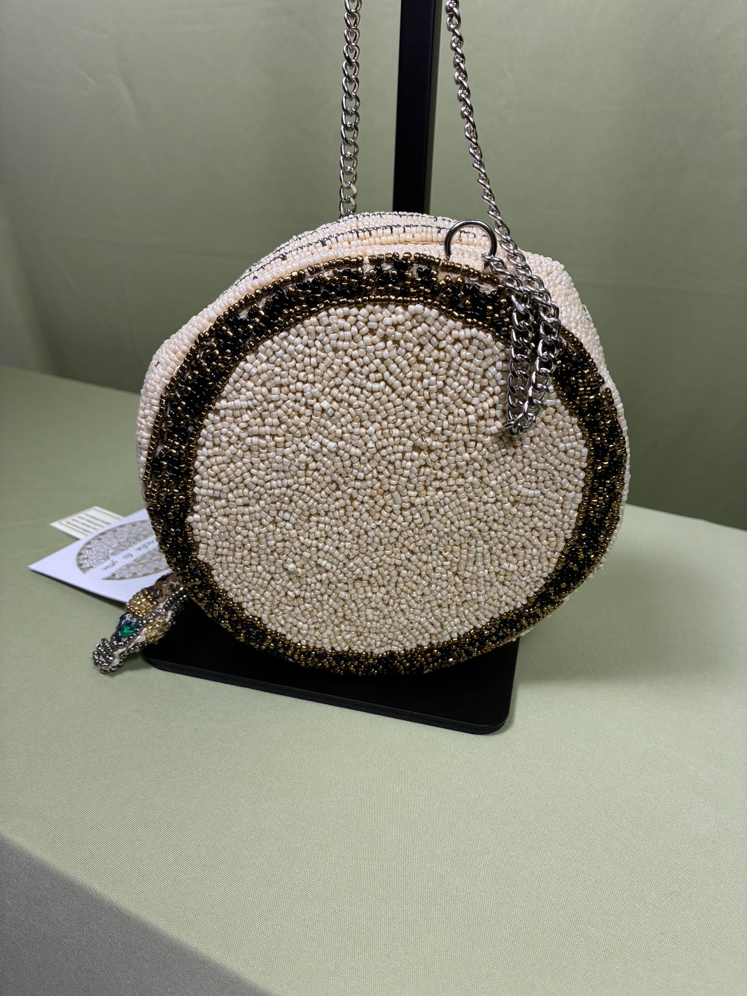 Beaded Caviar Chain Crossbody Bag