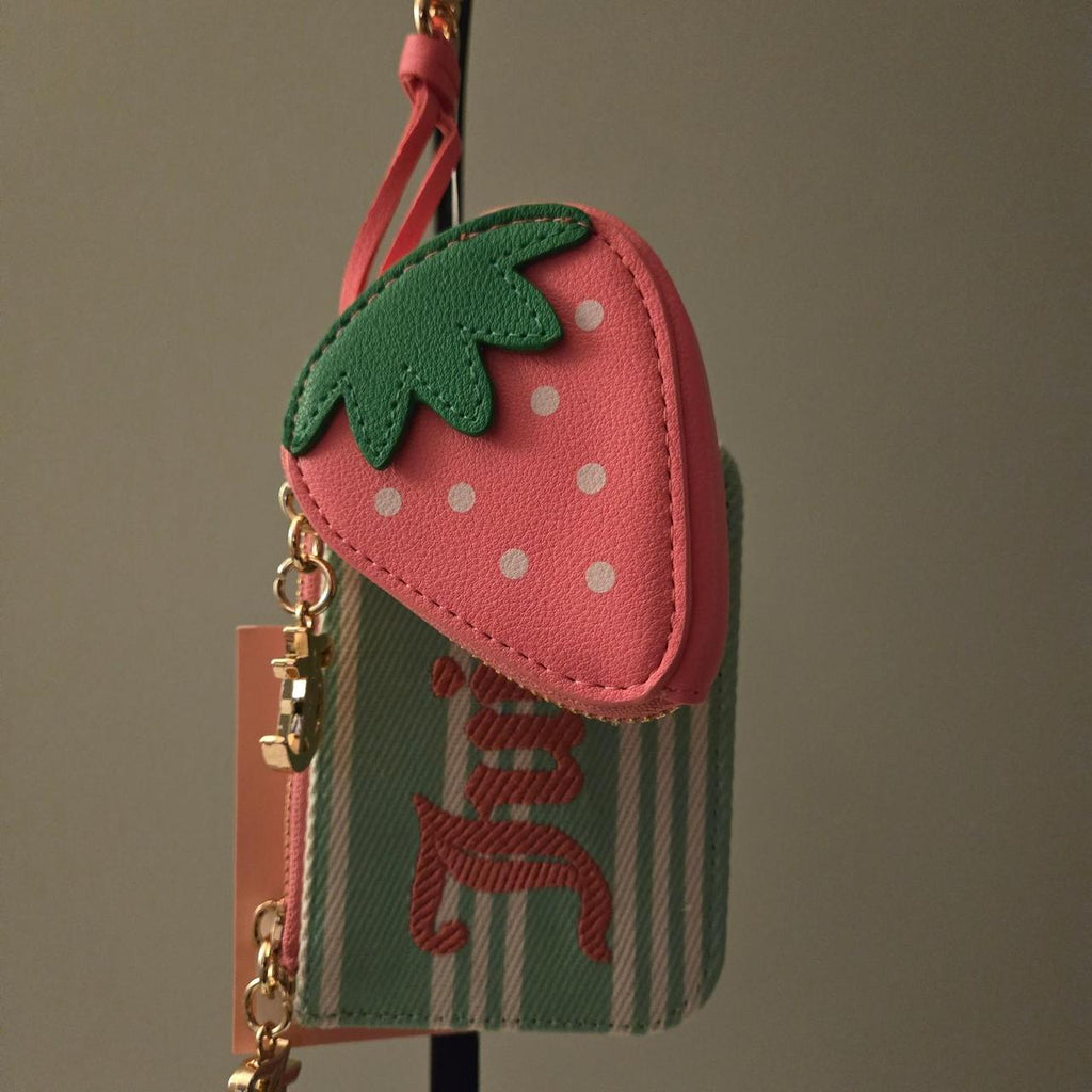Juicy Couture Strawberry Charm Card Holder Wallet | Y2K Pastel Pink & Mint Coin Purse
