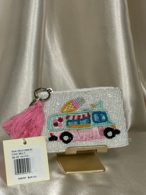Ice Cream Truck Beaded Coin Pouch with Keychain